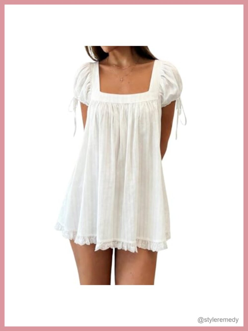 Women Square Neck Babydoll Mini Dress Puff Sleeve Flowy Ruffle Coquette